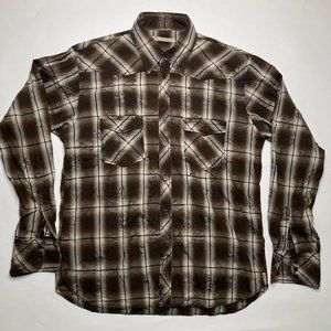 Ted Baker Western Print Chain Stitched Metal Button Up Shirt Mens 5 Large